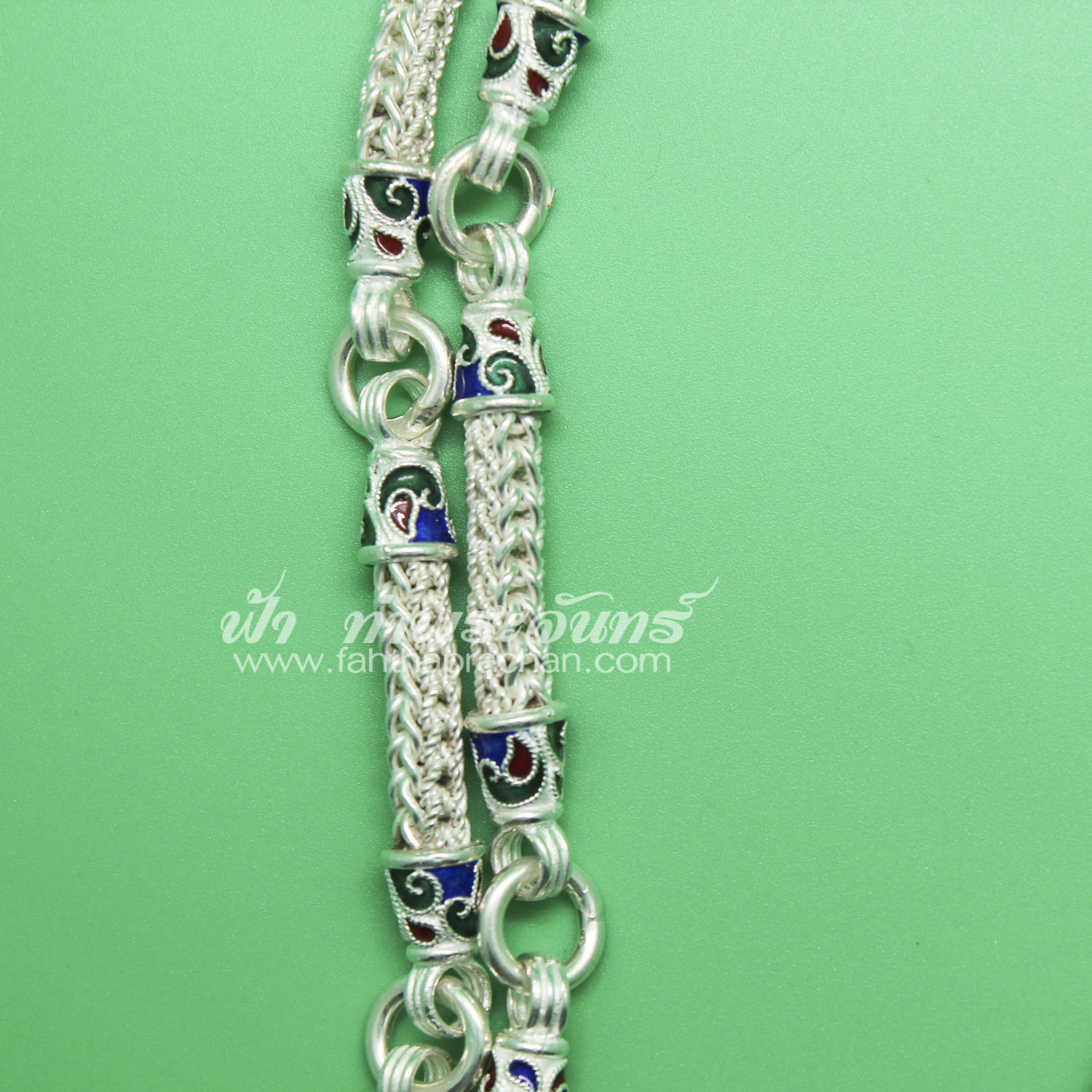 สร้อยคอเงิน ลายหางกระรอก ข้อลงยา แบบ 5 ห่วง