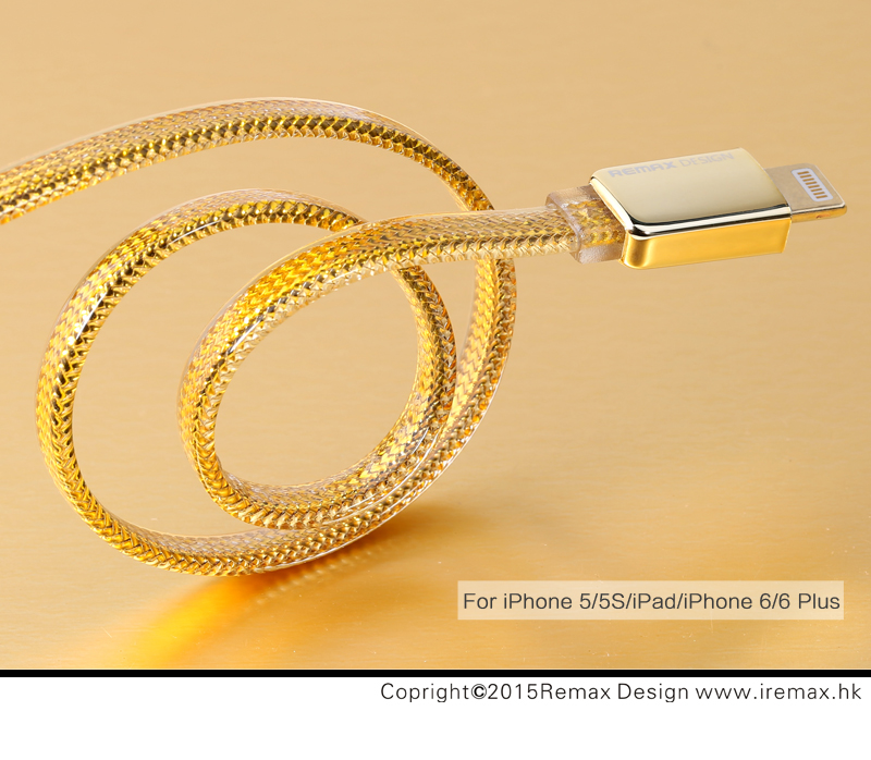 สายชาร์จ iPhone เคเบิลถักยาว100ซม. REMAX แท้ (สีทอง)