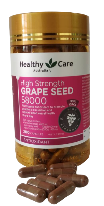 แพ็คเก็จใหม่ล่าสุด สารสกัดเมล็ดองุ่นHealthy Care 58000 mg. opc สูง 460 mg.ทานเพื่อผิวกระจ่างใส และสุขภาพดี