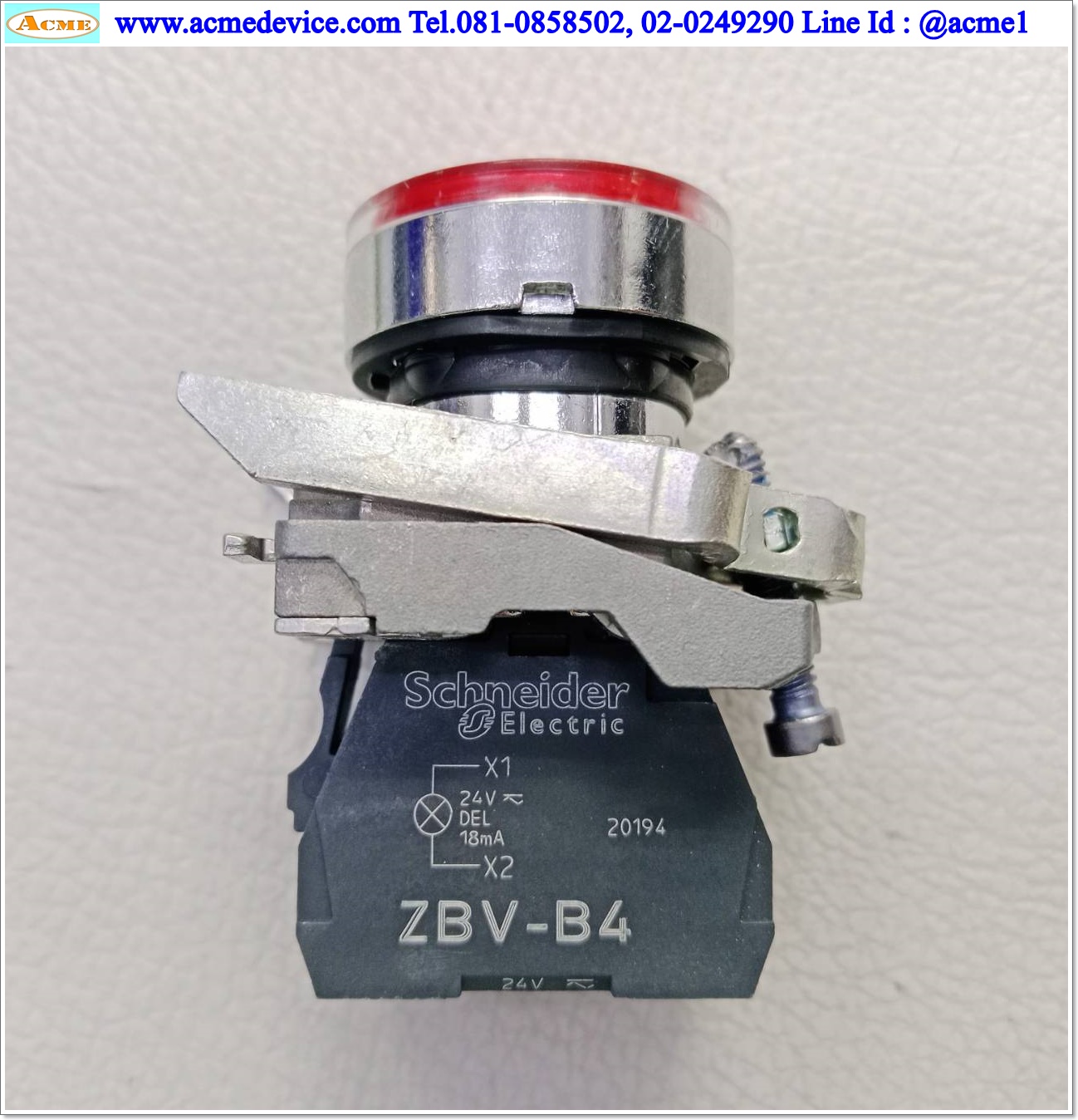 Pushbutton Switch Schneider รุ่น XB4-BW34B1, 1NO, 24V