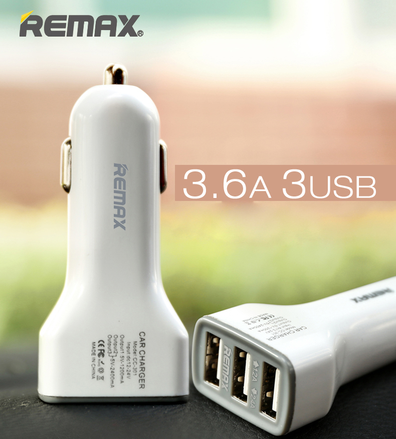 ที่ชาร์จในรถ remax Car Charger 3.6A USB 3 Port สีขาว RCC-301