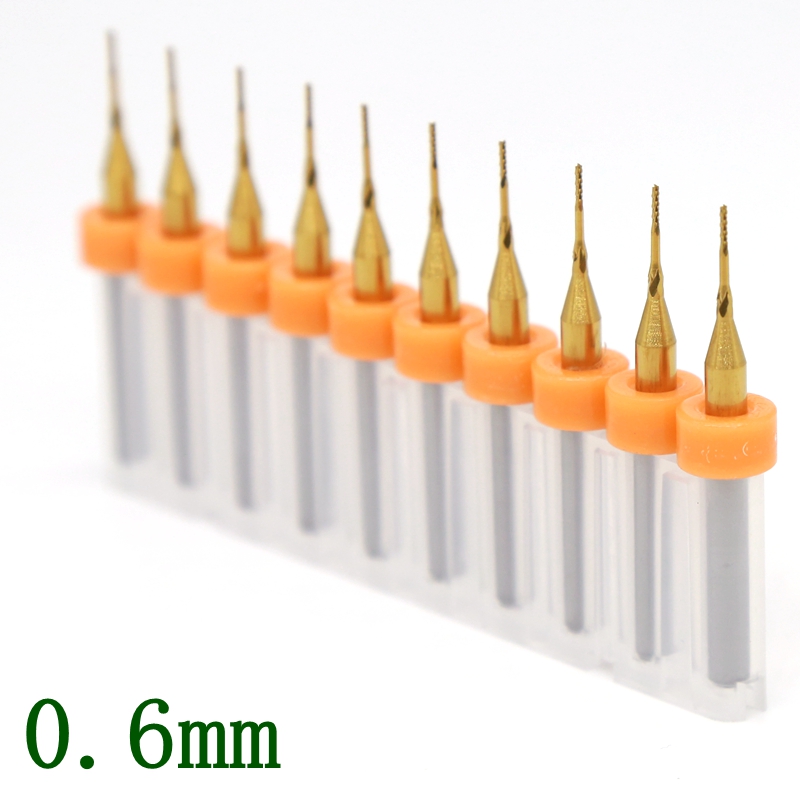 ดอกกัด PCB เคลือบไทเทเนียม 0.6 mm 10 PCS Tungsten Carbide Router Tool, Milling Metal Bushing