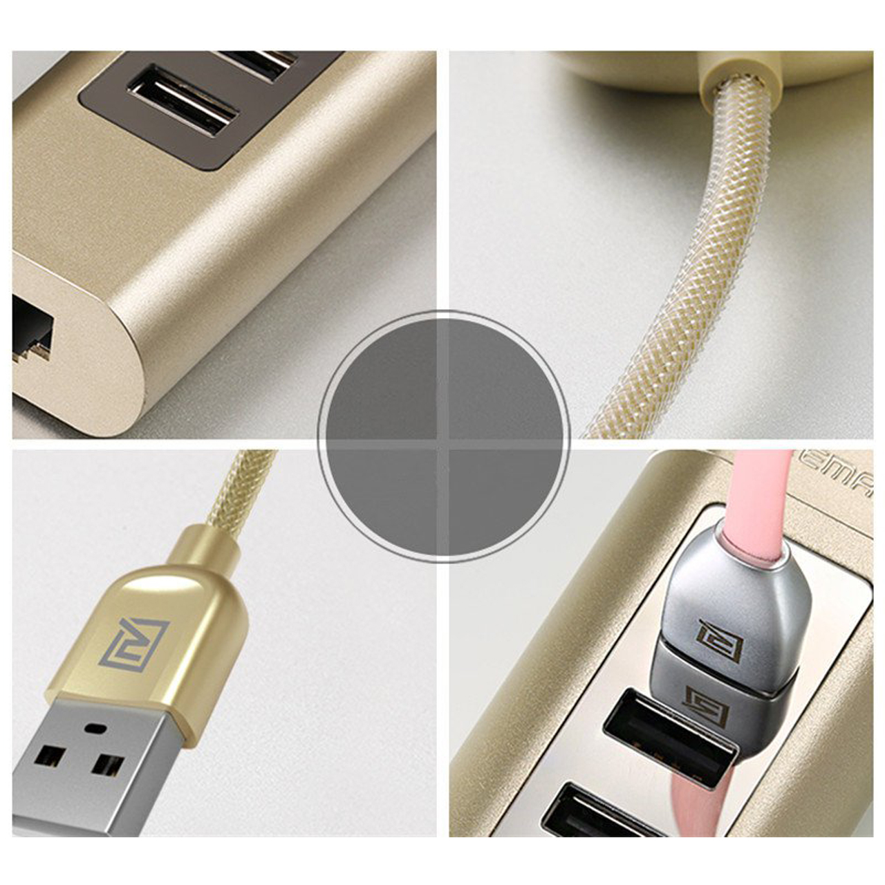 รางปลี๊กไฟ Remax HUB RU-U4 3USB 2.0 สีเงิน