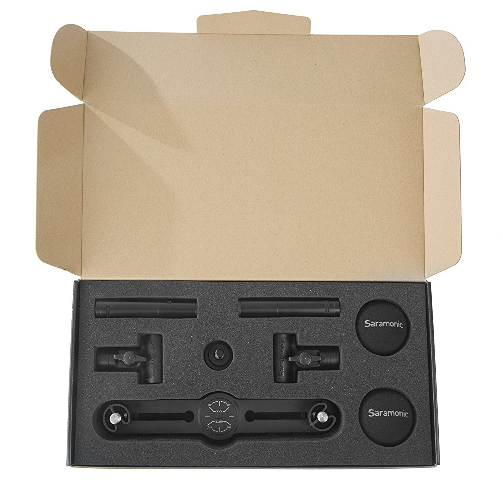 Saramonic SR-M500 Matched Pair of Compact Cardioid Studio Condenser Microphones with Windshields, Mic Clips, and Spacing Bar Mounting Bracket รับประกันศูนย์ไทย 1 ปี