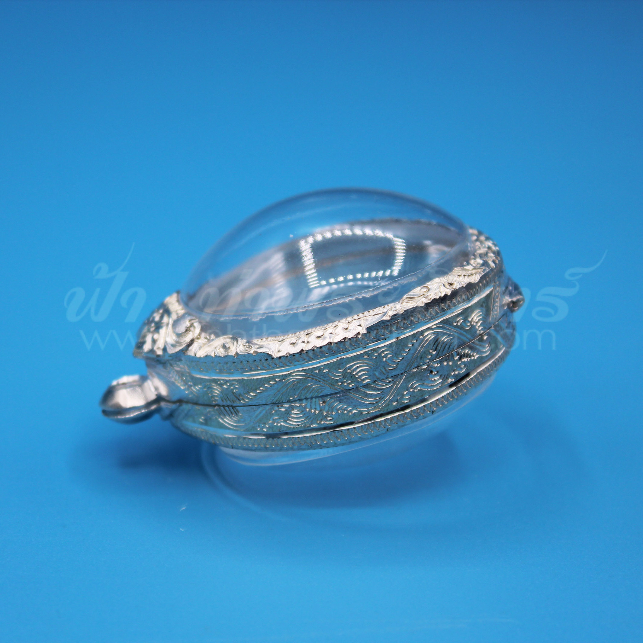 ตลับเบี้ยแก้ เงินแกะลาย 92.5%