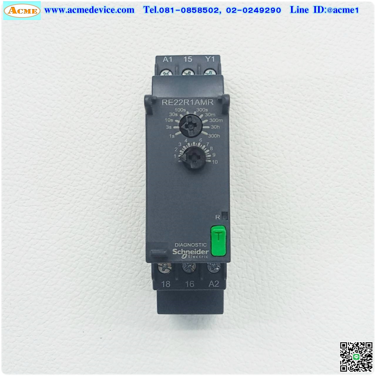 Time Relay Schneider รุ่น RE22R1AMR, Power on-delay, 0.05s to 300h, Input 24 to 240 Vac/dc