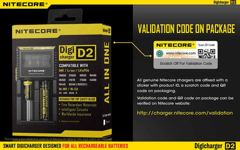 ที่ชาร์จแบตเตอรี่ NITECORE D2 Digicharger LCD Display Universal Battery Charger สำหรับแบต 3.7V และ 1.2V ของแท้ 100% Original for 26650 18650 18350 16340 14500 10440 AA AAA