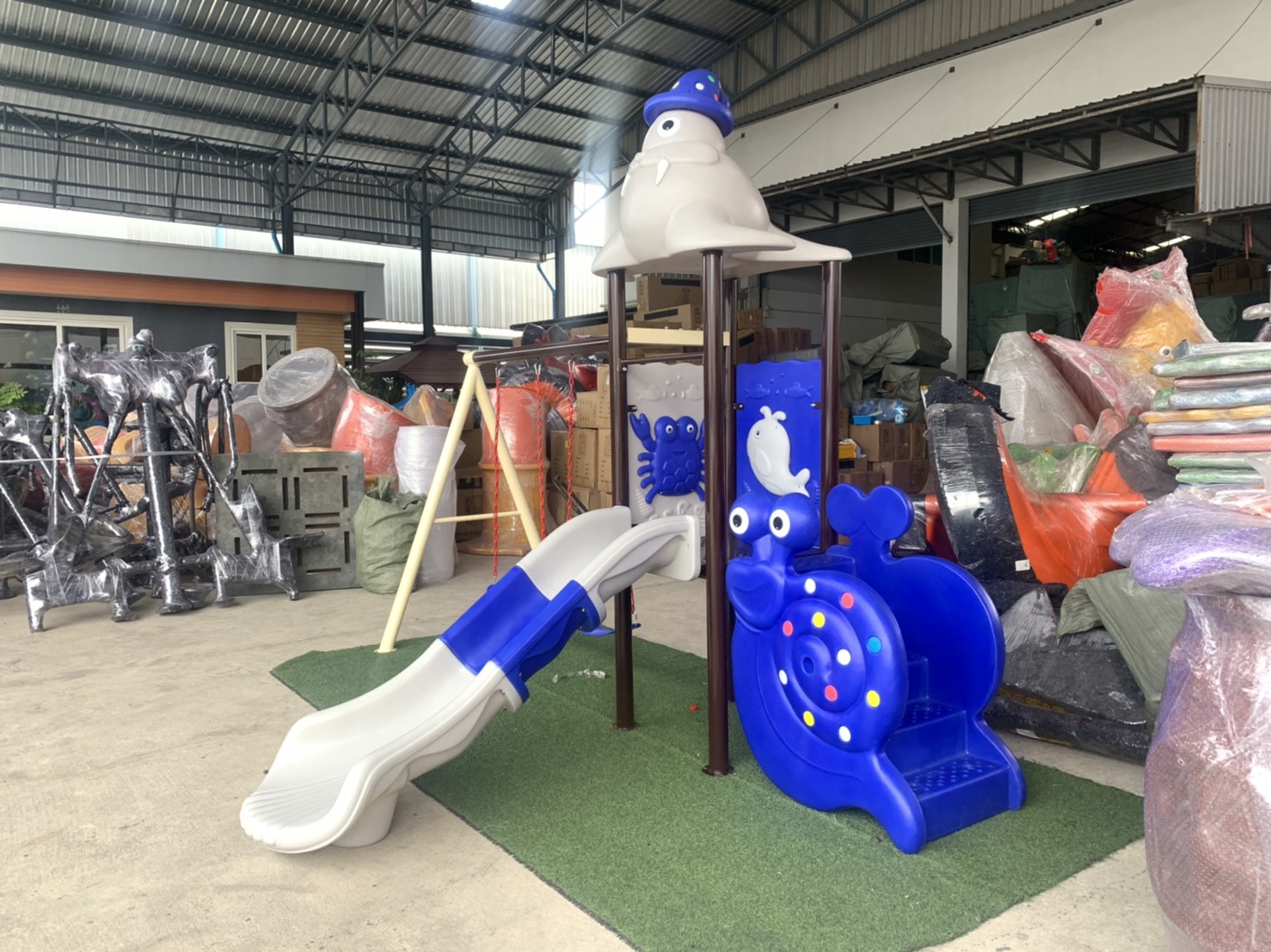 เครื่องเล่นสนาม ชุด เจ้าวอลรัสพร้อมชิงช้า เครื่องเล่นสร้างจินตนาการ