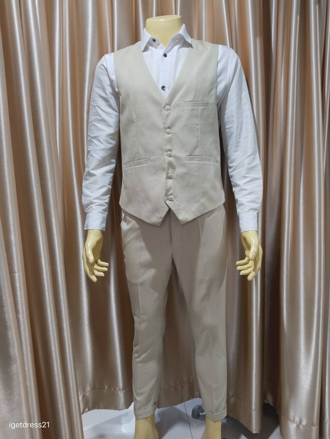 ชุดเสื้อกั๊ก+กางเกง สีครีม XL=56 (AU)