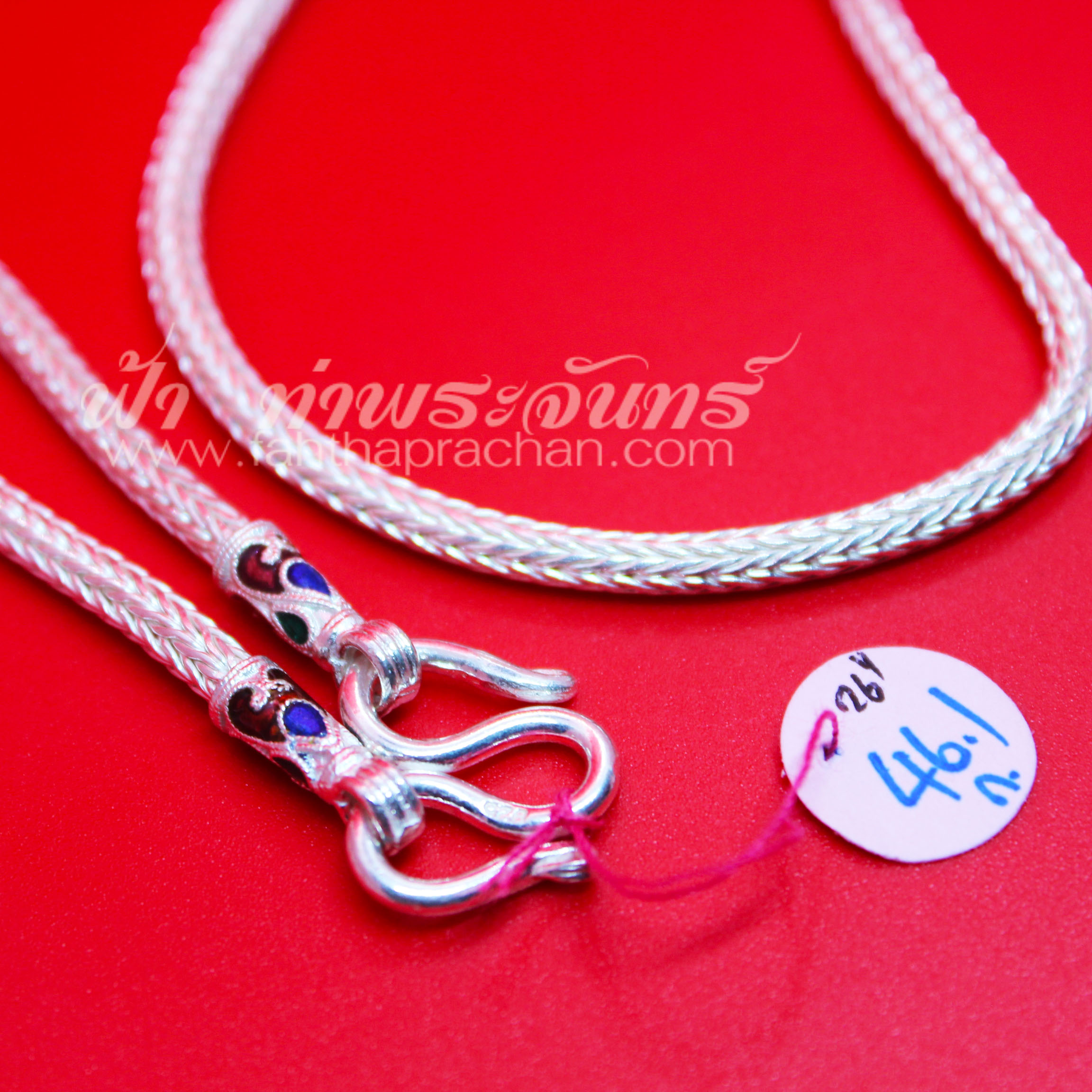 สร้อยคอเงินแท้ 92.5 ลายหกเสา หัวจรวด ลงยา แบบ 3 ห่วง