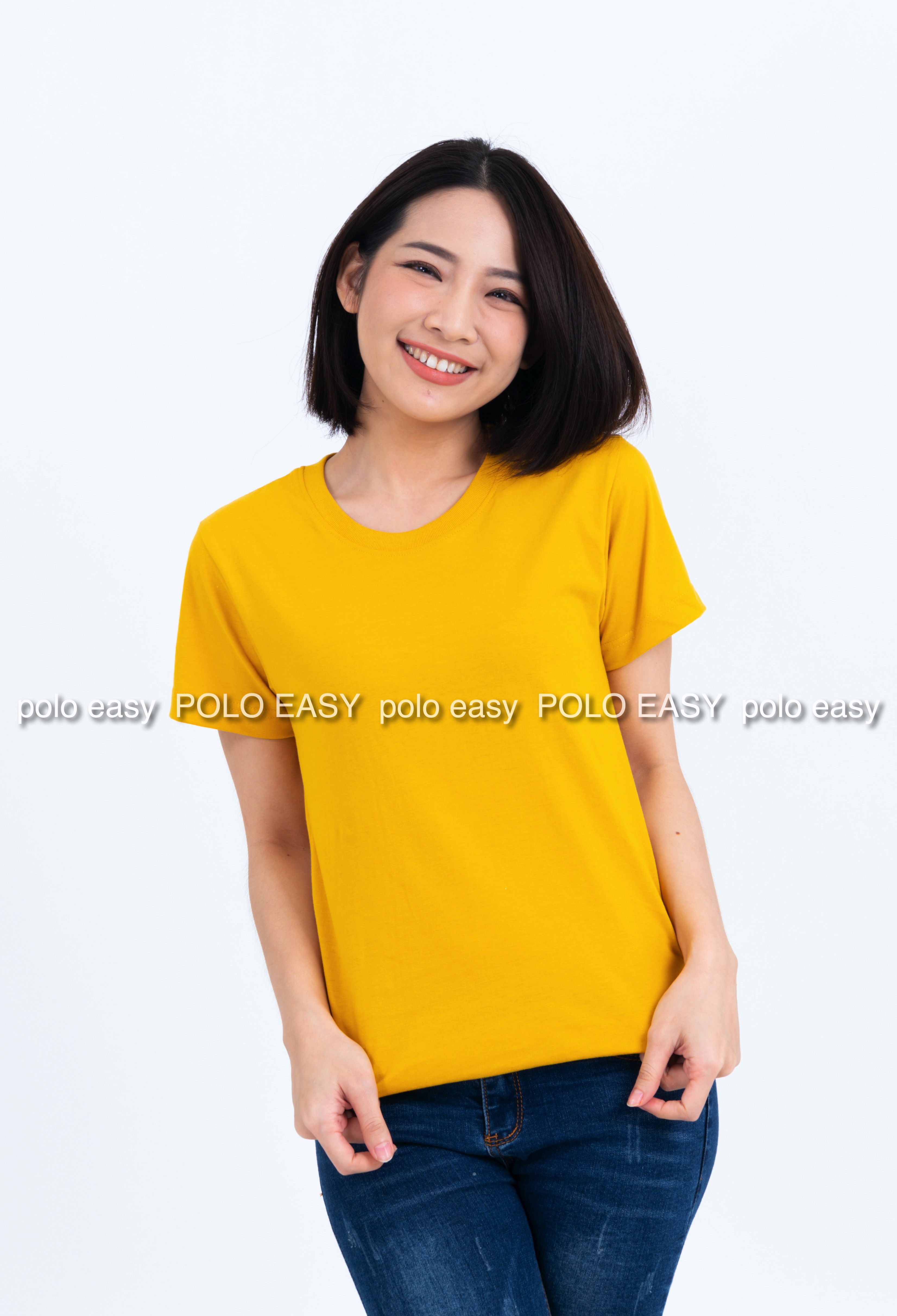 M เสื้อยืด สีเหลืองมัสตาร์ด คอกลม แขนสั้น Size M