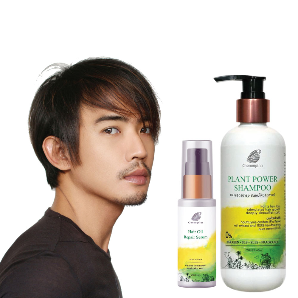 เซรั่มทำให้ผมหนา+ แชมพูเพิ่มผมหนา ผมดก สร้างผมใหม่ วิธีทําให้ผมดกหนา ชมภิญญ์ ยาสระผม สมุนไพร ลดผมร่วง ผมบาง ผู้ชาย Herbal Shampoo 250 ml.