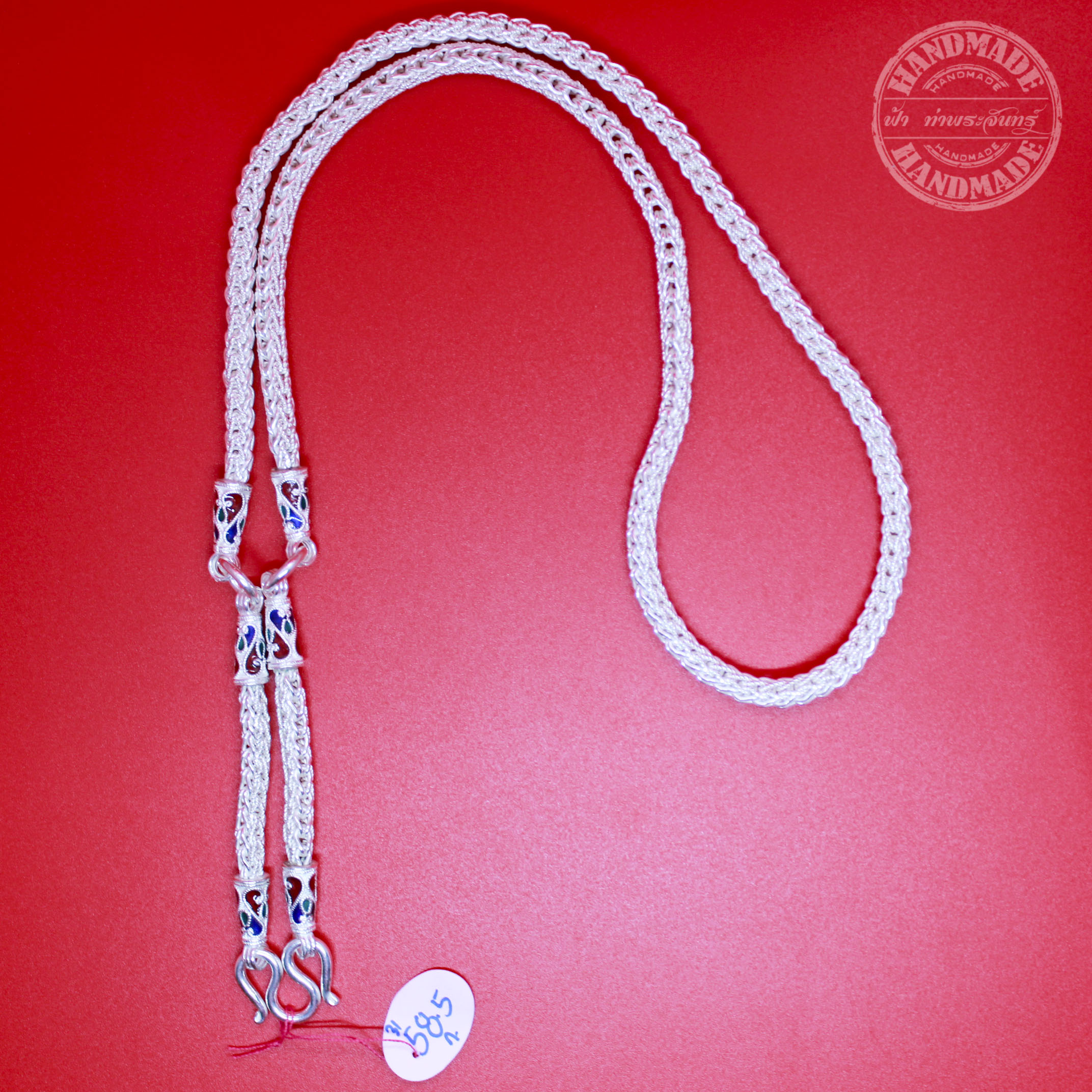 สร้อยคอเงินแท้ 92.5 ลายหางกระรอก ลงยา แบบ 3 ห่วง