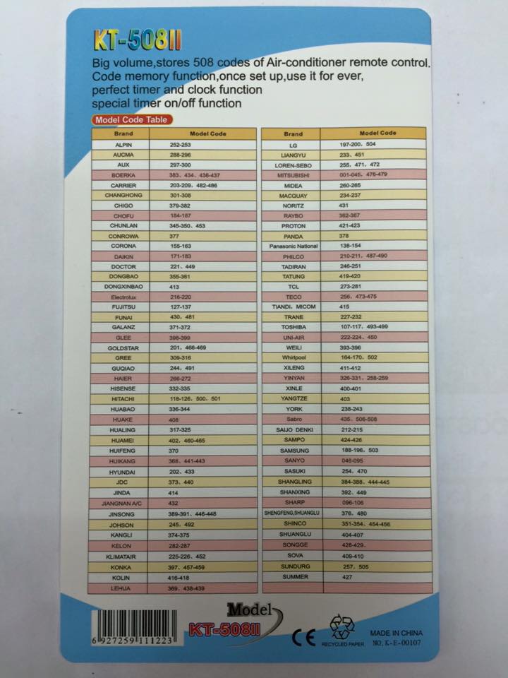 รีโมทแอร์รวม รุ่นKT508II