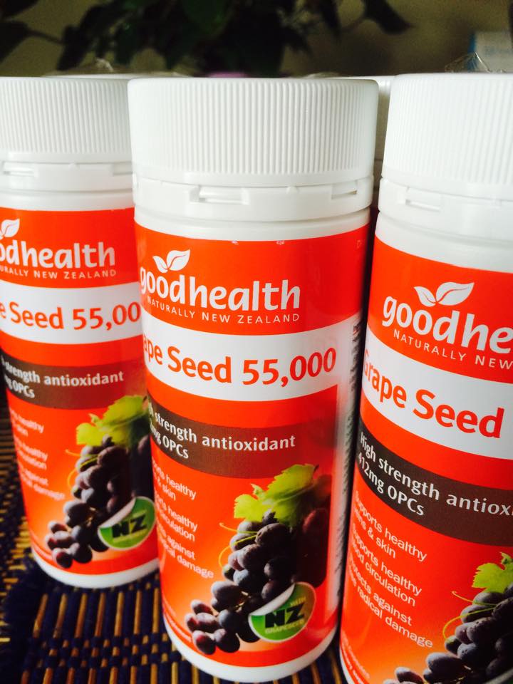 good health สารสกัดเมล็ดองุ่น 55,000 mg. มี OPC 412 MG.ยี่ห้อgoodhealth จากนิวซีแลนด์ เพื่อผิวกระจ่างใสและสุขภาพดี ขนาด 120 แค็บซูล