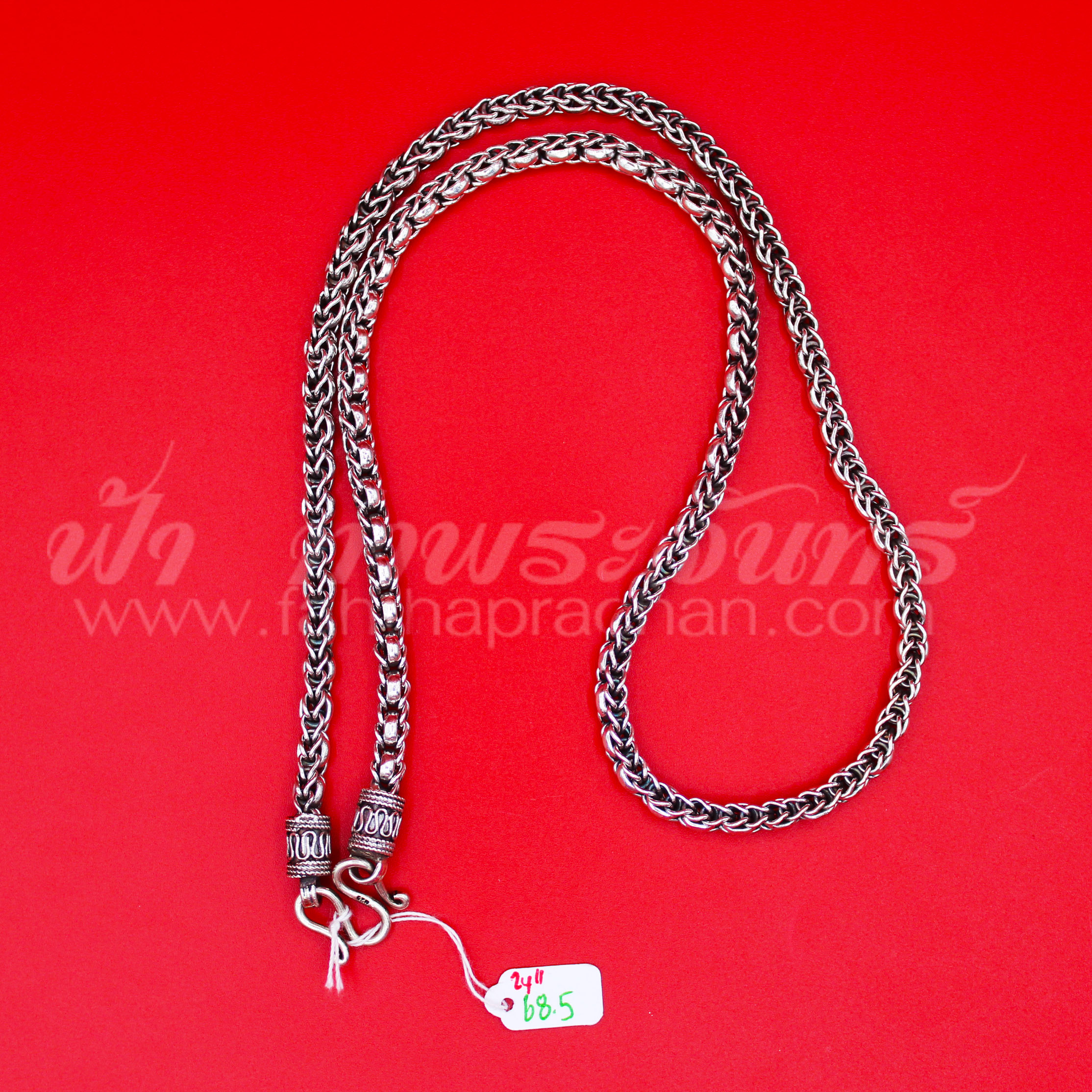 สร้อยคอเงินแท้ 92.5 ลายข้าวโพด หัวจรวด รมดำ