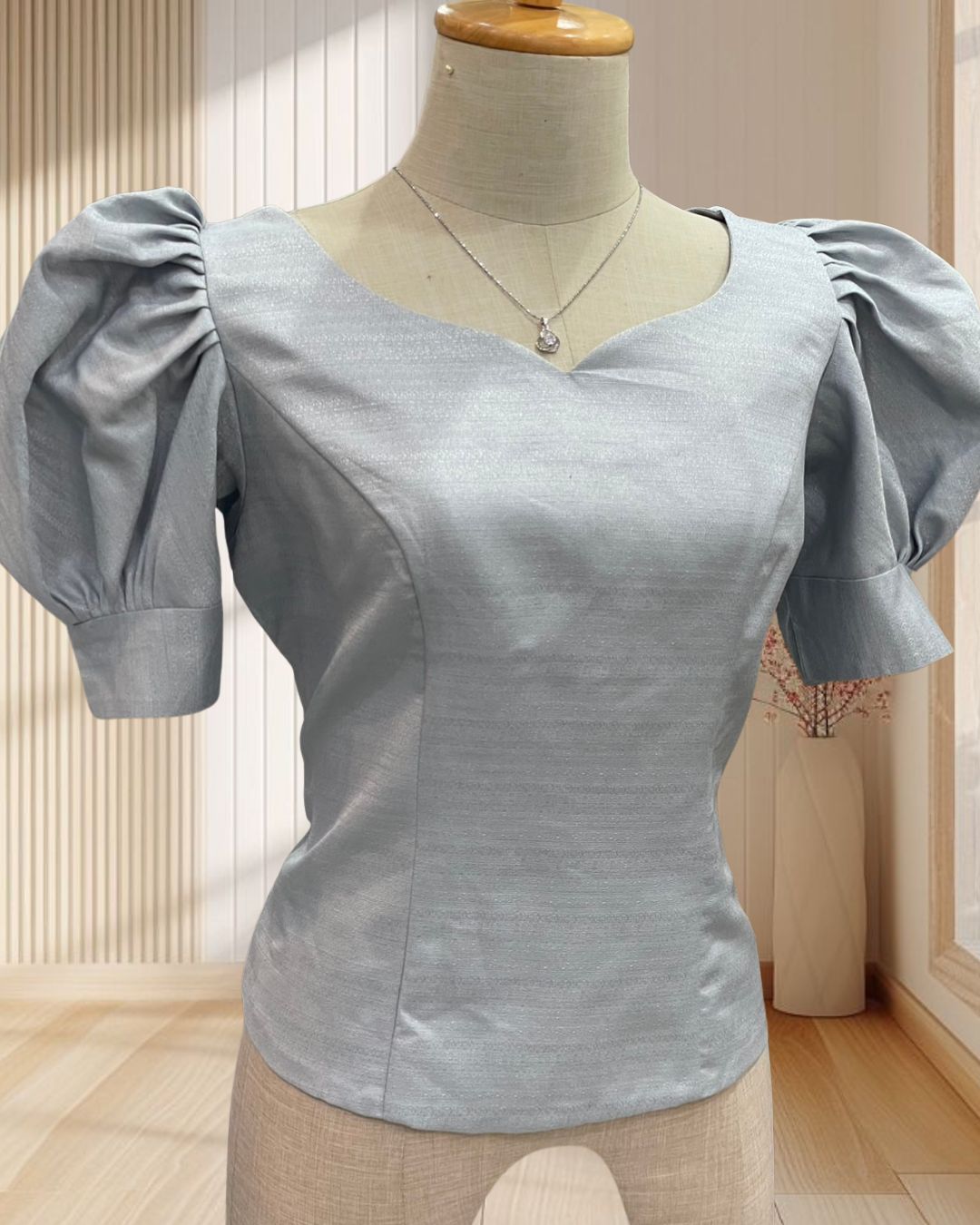 เสื้อผ้าไหมลาว สีเทา แขนตุ๊กตา อก 38 ไซส์ XL