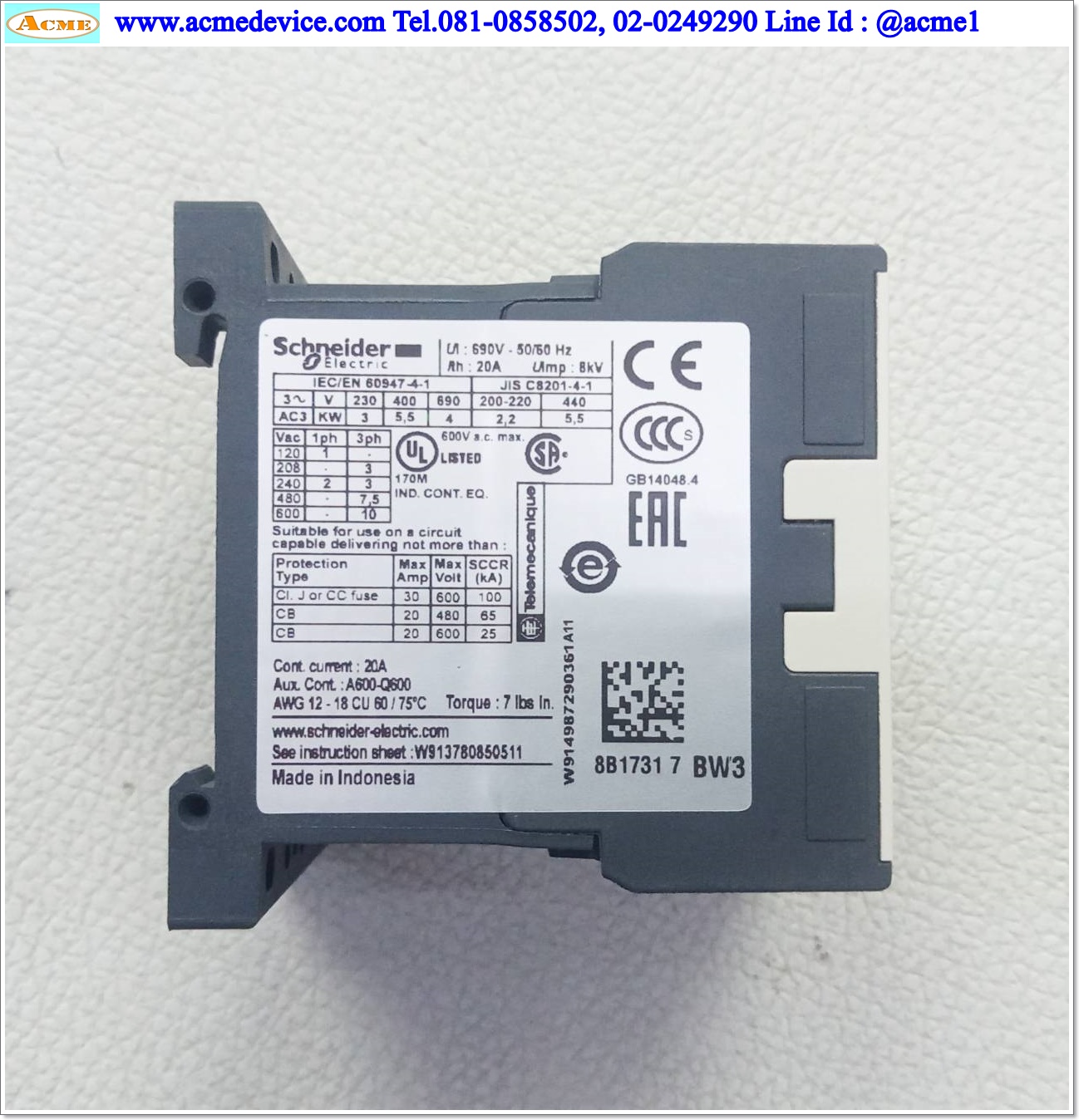 Magnetic Contactor Schneider รุ่น LP4K1201BW3, Current Rating 20A, Coil 24 Vdc