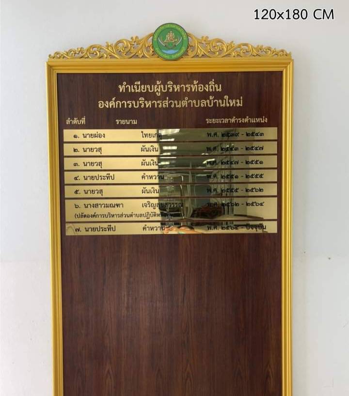 ป้ายทำเนียบบุคลากร ขนาด 120x180cm วัสดุหน้าไม้สัก ติดกรอบใส่รูปอะคริลิคใส