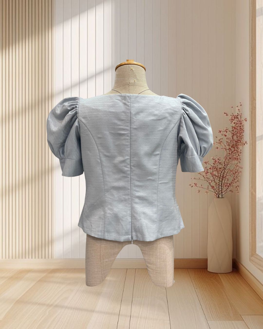 เสื้อผ้าไหมลาว สีเทา แขนตุ๊กตา อก 38 ไซส์ XL