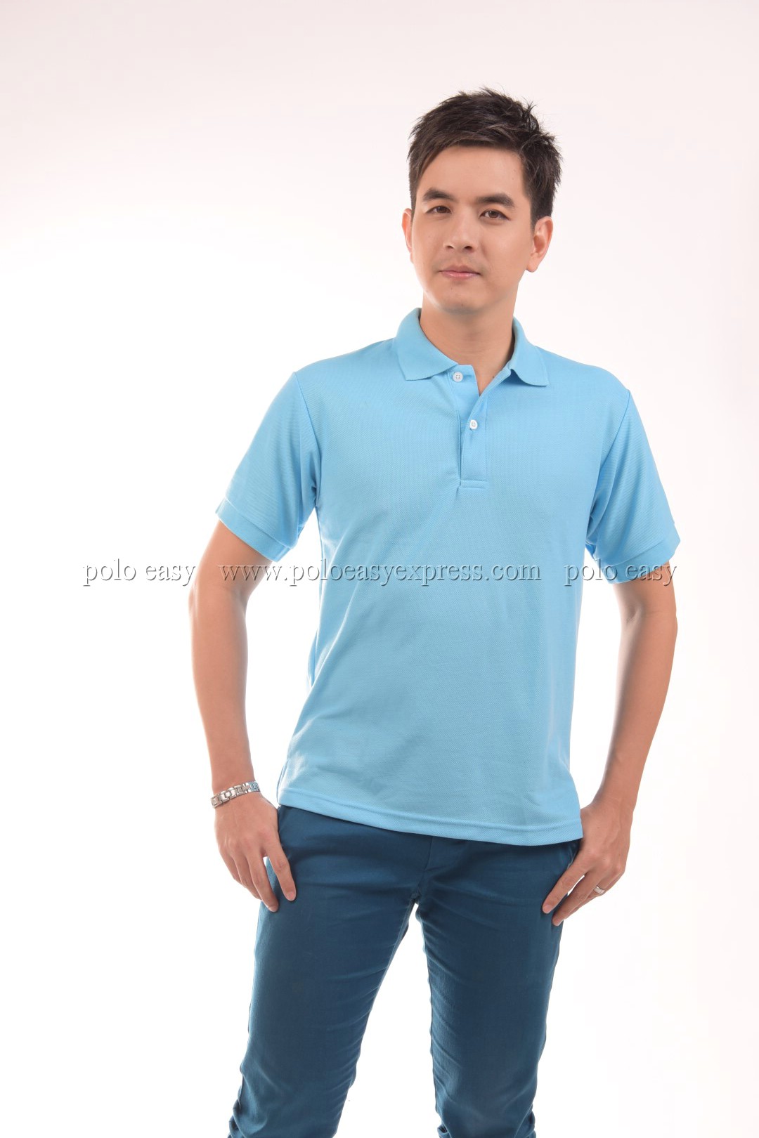เสื้อโปโล สีฟ้าอ่อน TK Premium แขนสั้น ทรงตรง Size L