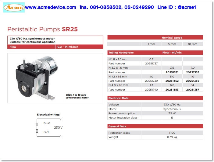 Peristaltic Pump M&C รุ่น SR25.6, 5W, 10rpm