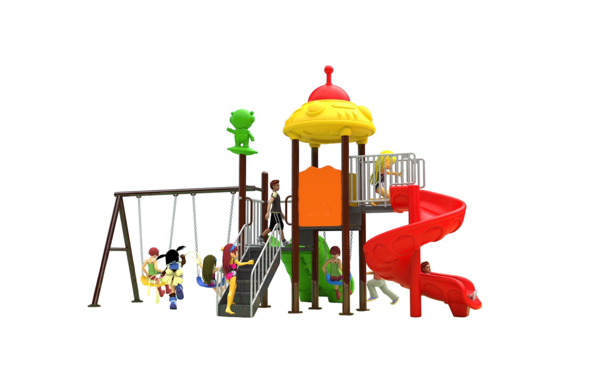 ชุด อวกาศ 2 สไลด์พร้อมชิงช้า เครื่องเล่นสนามกลางแจ้งและในร่ม