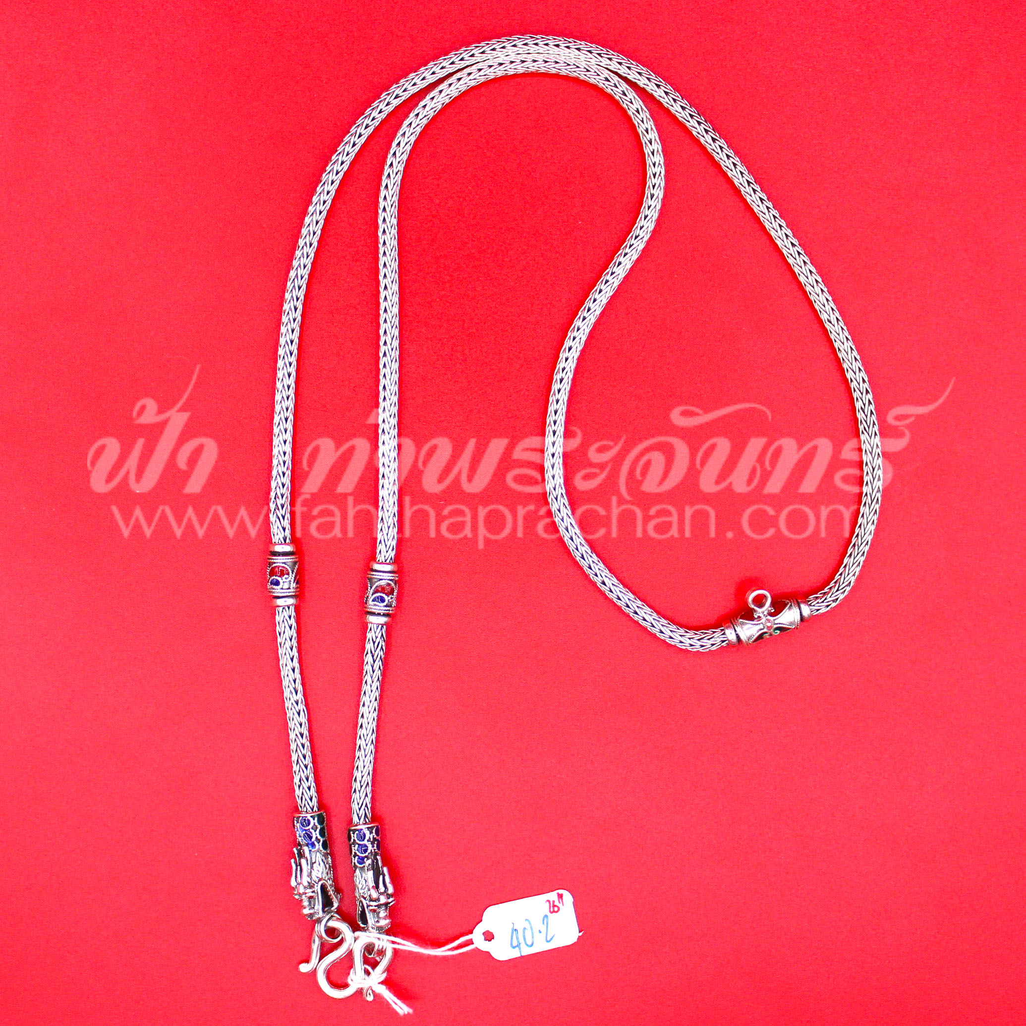 สร้อยคอเงินแท้ 92.5 ลายหกเสา หัวมังกรลงยา รมดำ แบบห่วงเดียว มีห่วงหลัง