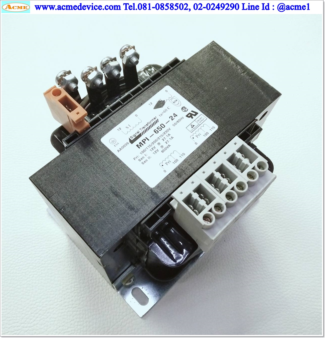 Transformer Signal Transformer รุ่น MPI-650-24, Pri. 100/115/200/215/230V, Sec. 12V, (12V*2=24V), 650VA