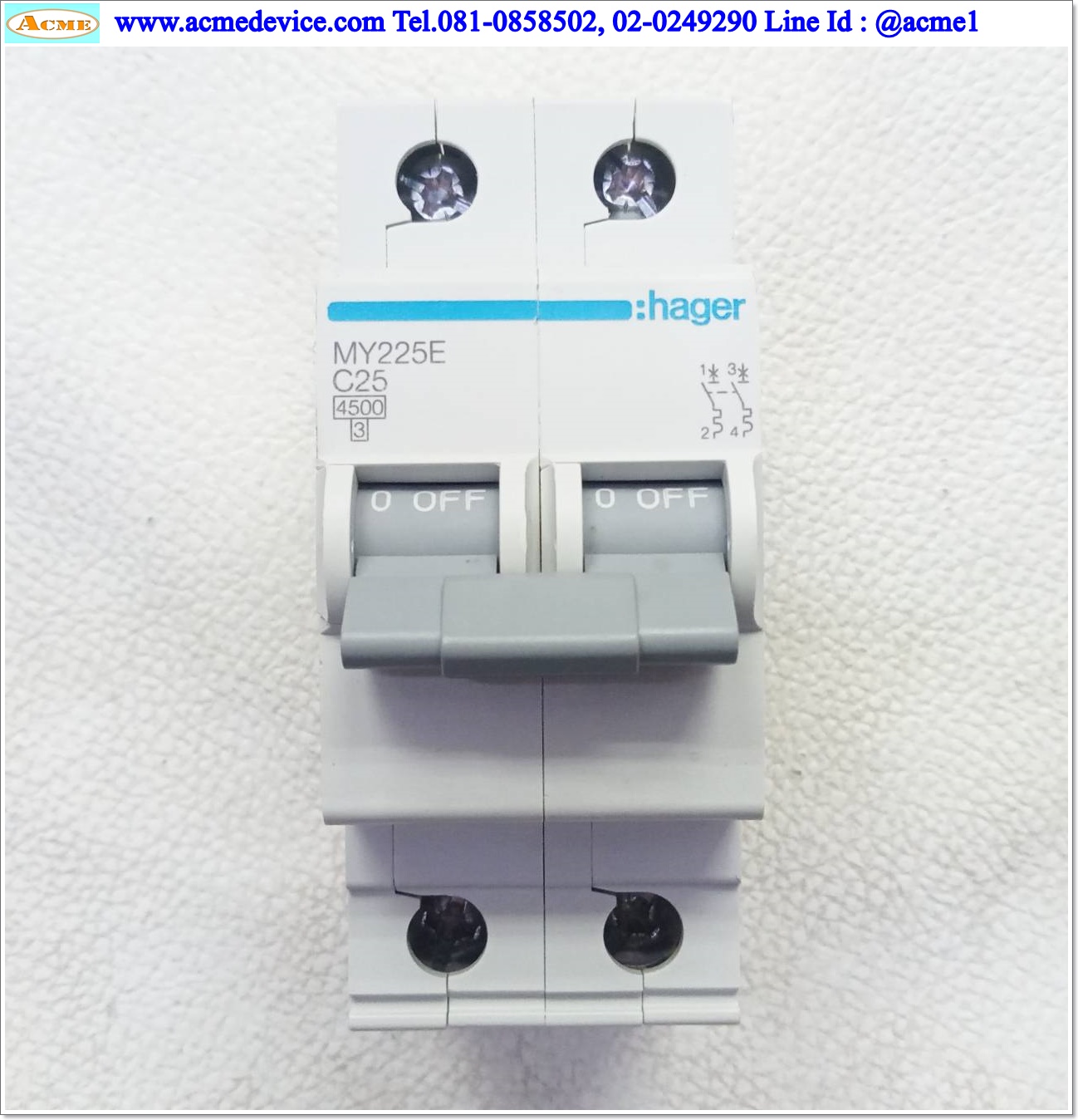 Breaker 2P hager รุ่น MY225E C25, 25A