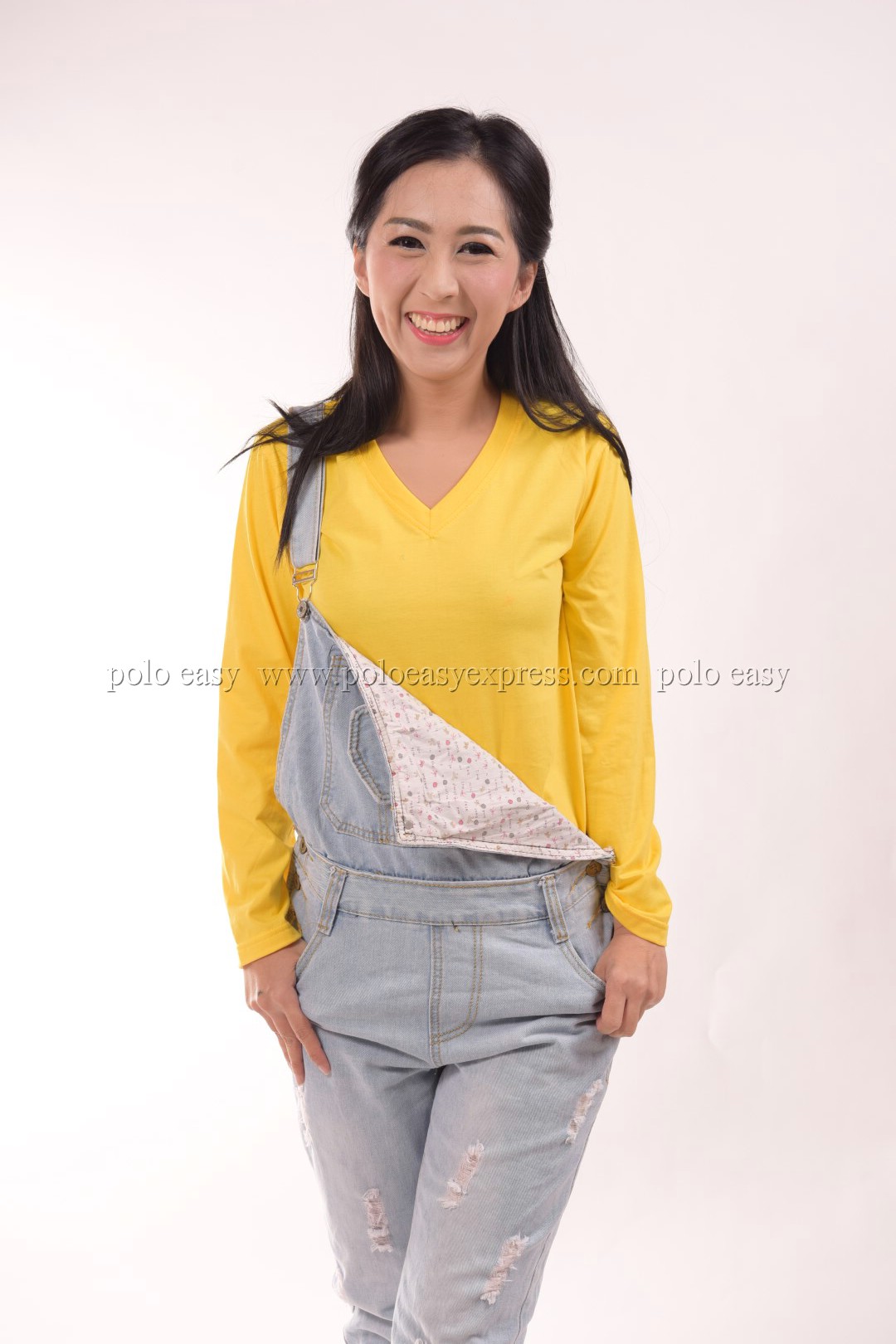 เสื้อยืด สีเหลือง คอวี แขนยาว Size M