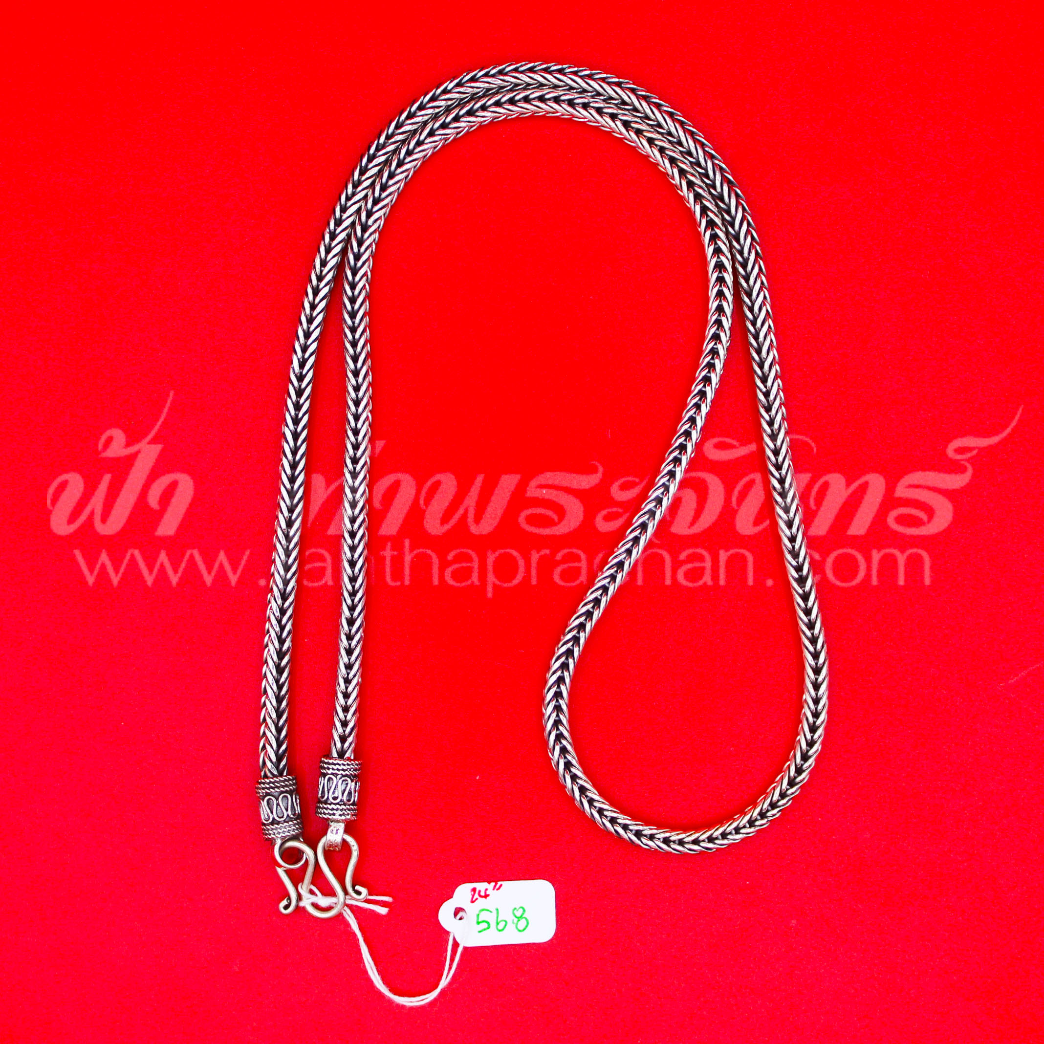 สร้อยคอเงินแท้ 92.5 ลายสี่เสา หัวจรวด รมดำ