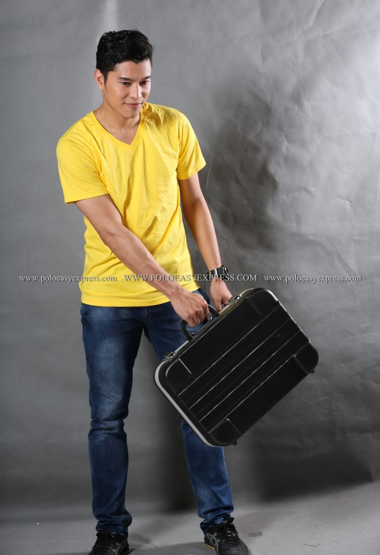 3XL เสื้อยืด สีเหลือง คอวี แขนสั้น Size 3XL