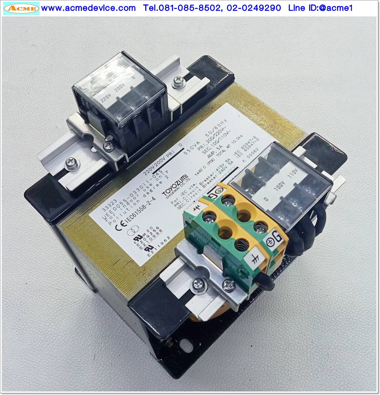 Transformer Toyozumi Dengenkiki รุ่น UEE0055-033011-04S, 220V / 110V, 5A@110V, 550VA, Isolation