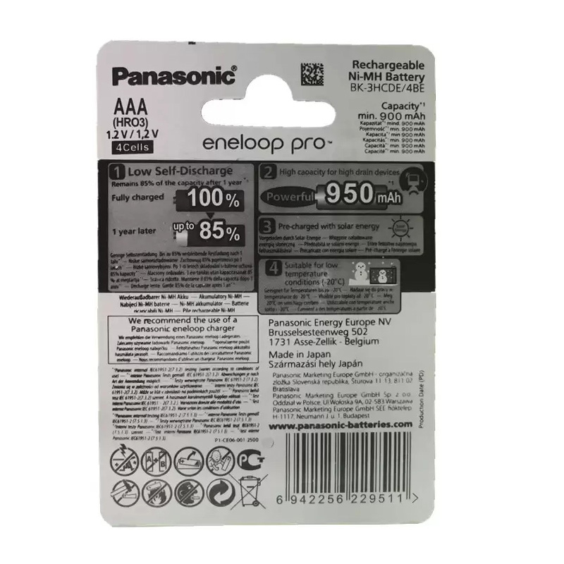 แบตเตอรี่ ถ่านชาร์จ Battery Ni-MH Panasonic eneloop pro AAA 950 mAh Rechargeable (Pack 4) ราคาถูก