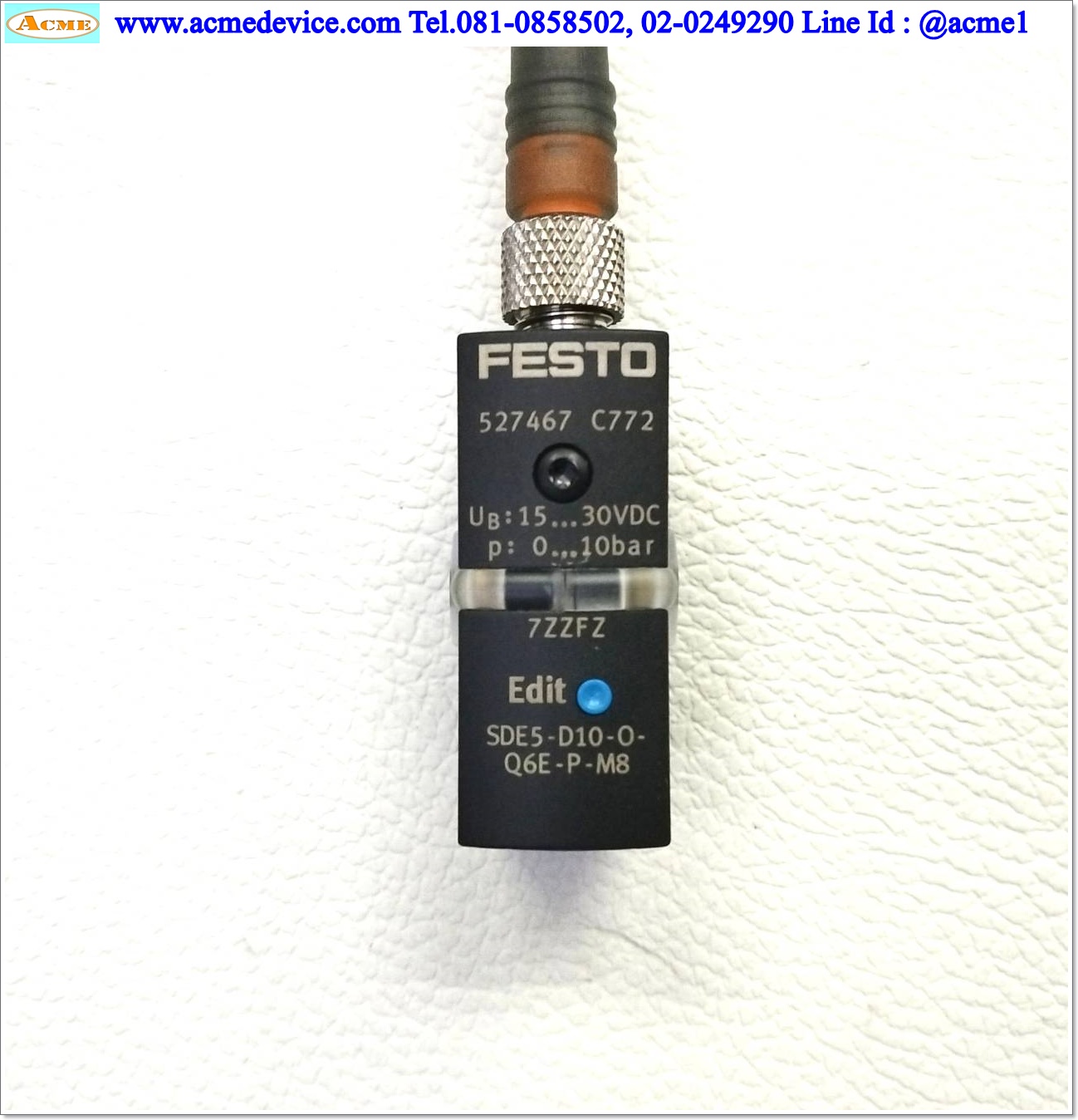 Pressure Festo รุ่น SDE5-D10-O-Q6E-P-M8, 0 - 10 bar, PNP, NO