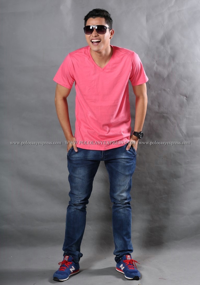 3XL เสื้อยืด สีชมพู Sweety คอวี แขนสั้น Size 3XL