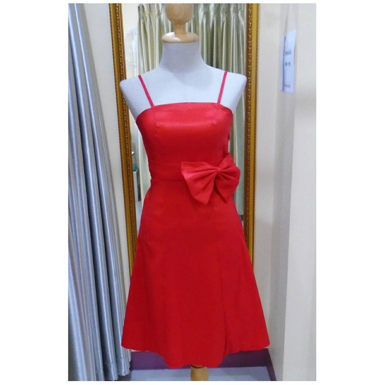 ราตรีสั้นสีแดง สม๊อคหลัง (อก36 เอว30 สะโพก40 )