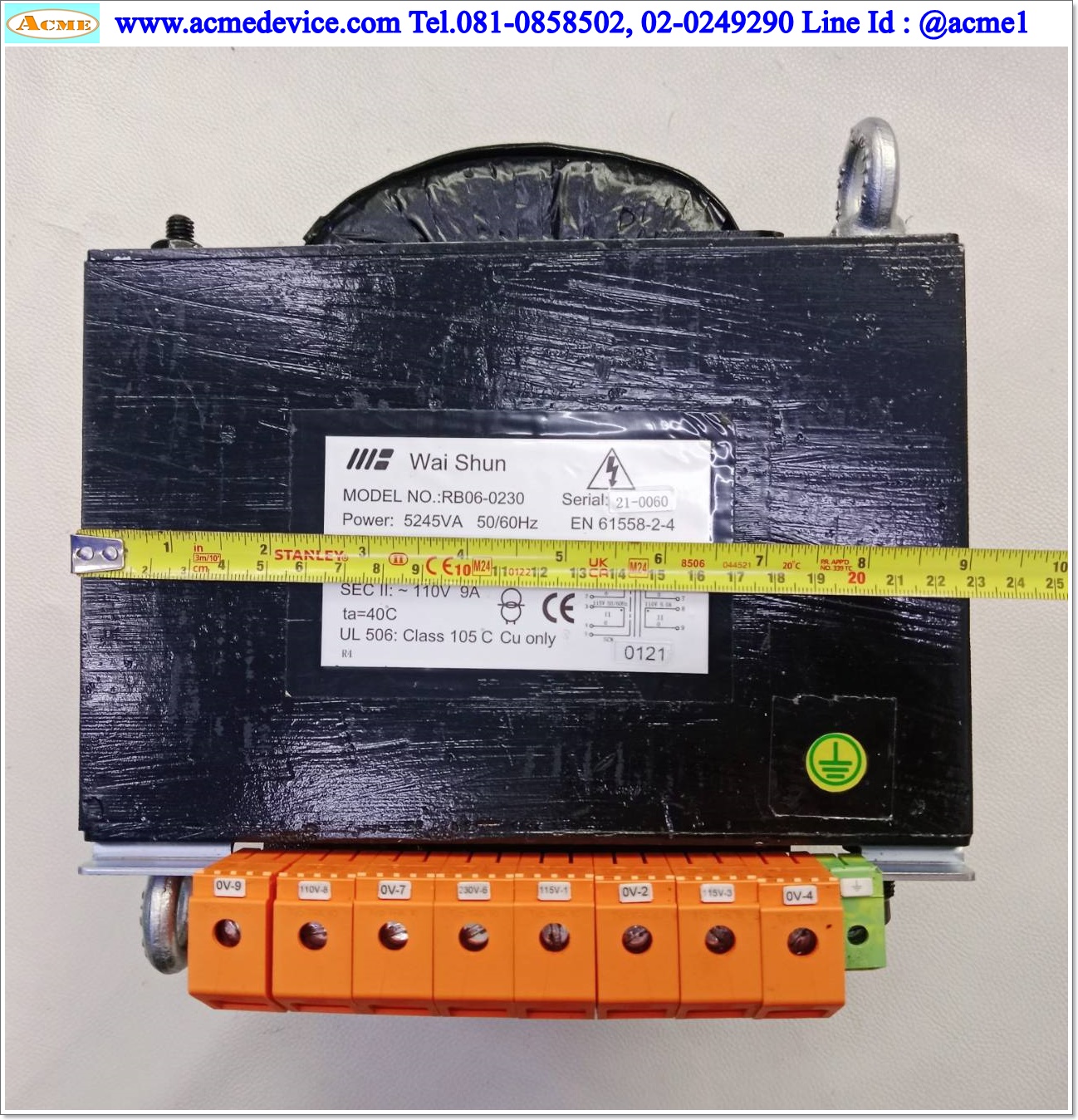 Transformer Wai Shun รุ่น RB06-0230, Pri 115V, Sec I 230V, II 110V, 5245VA, Isolation