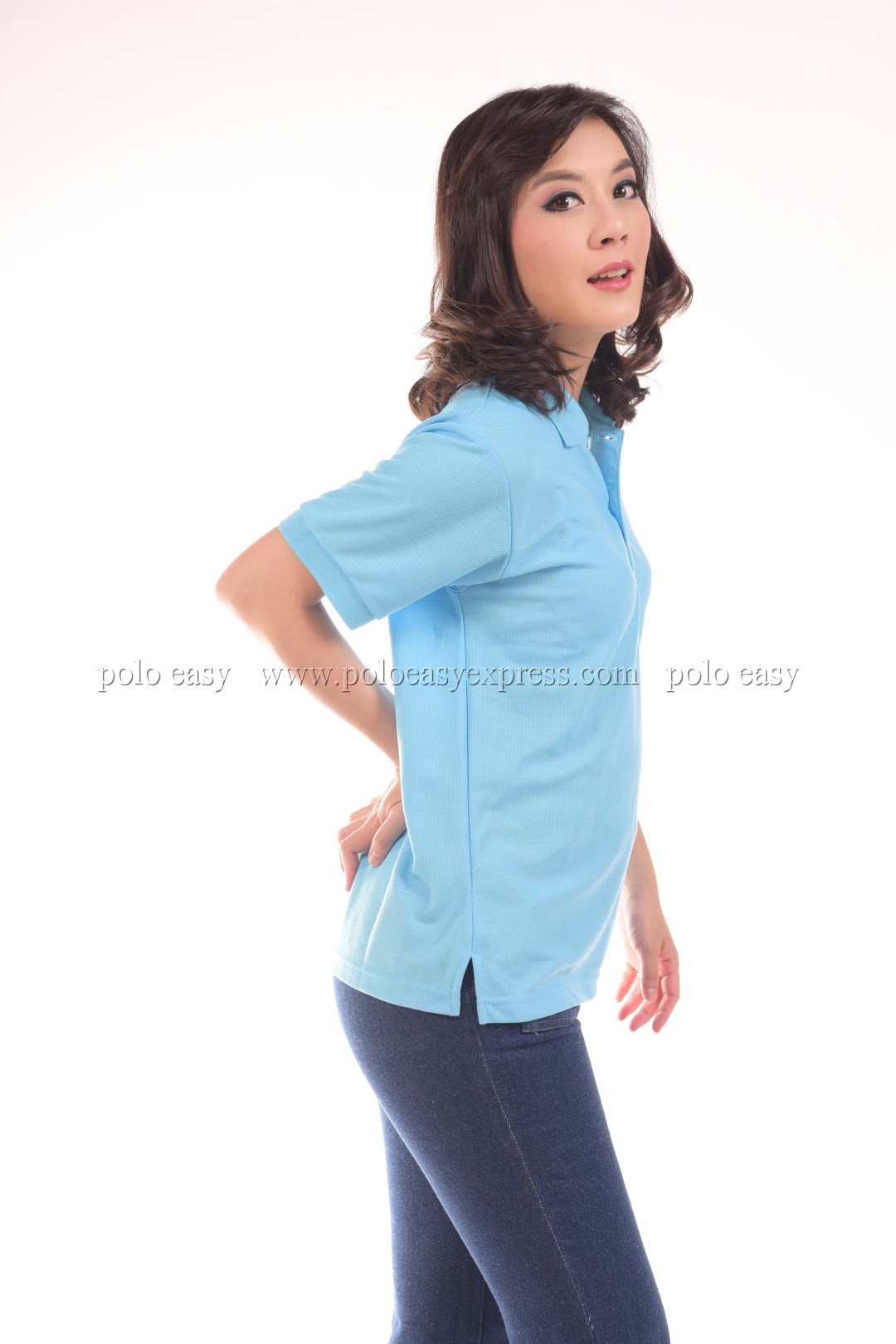 เสื้อโปโล สีฟ้าอ่อน TK Premium แขนสั้น ทรงเว้า (หญิง) Size XL