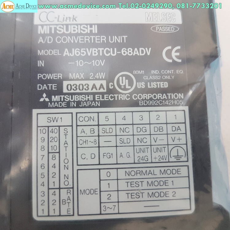 CC-Link Mitsubishi รุ่น AJ65VBTCU-68ADV, A/D Converter Unit (new)