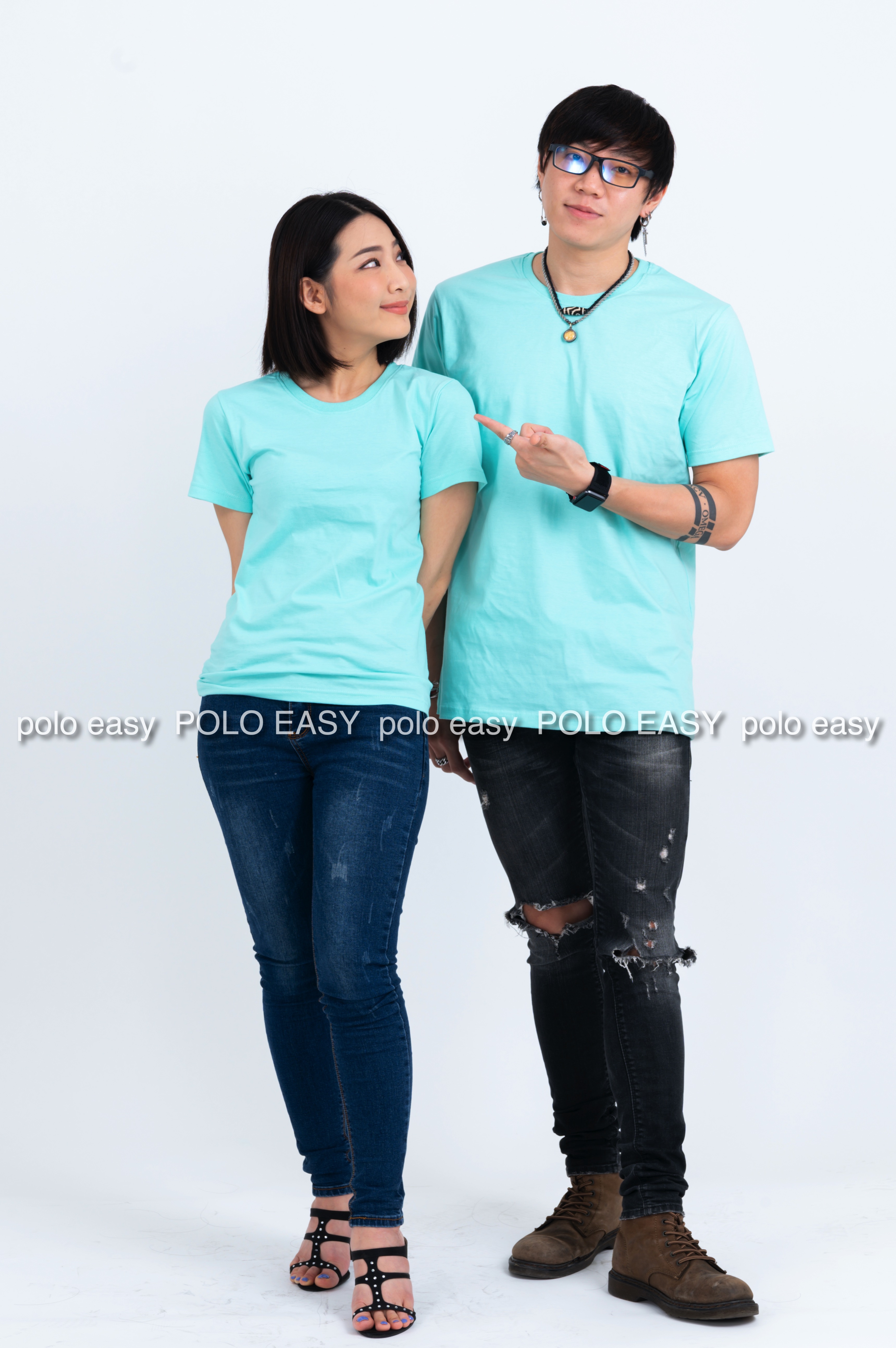 4XL เสื้อยืด สีเขียวพาสเทล คอกลม แขนสั้น Size 4XL