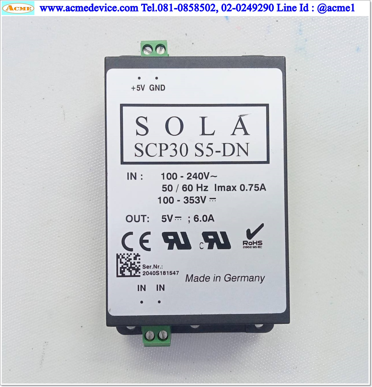 Power Supply Sola รุ่น SCP30S5-DN, Output 5V, 6A, 30W