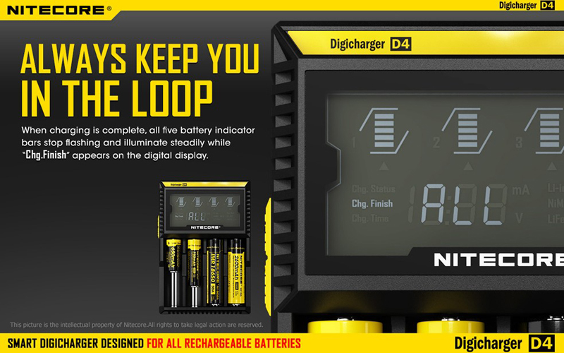 ที่ชาร์จแบตเตอรี่ NITECORE D4 Digicharger LCD Display Universal Battery Charger สำหรับแบต 3.7V และ 1.2V ของแท้ 100% Original for 26650 18650 18350 16340 14500 10440 AA AAA