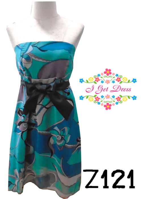 ราตรีสั้นเกาะอกสีเขียวลายดอกไม้(M)