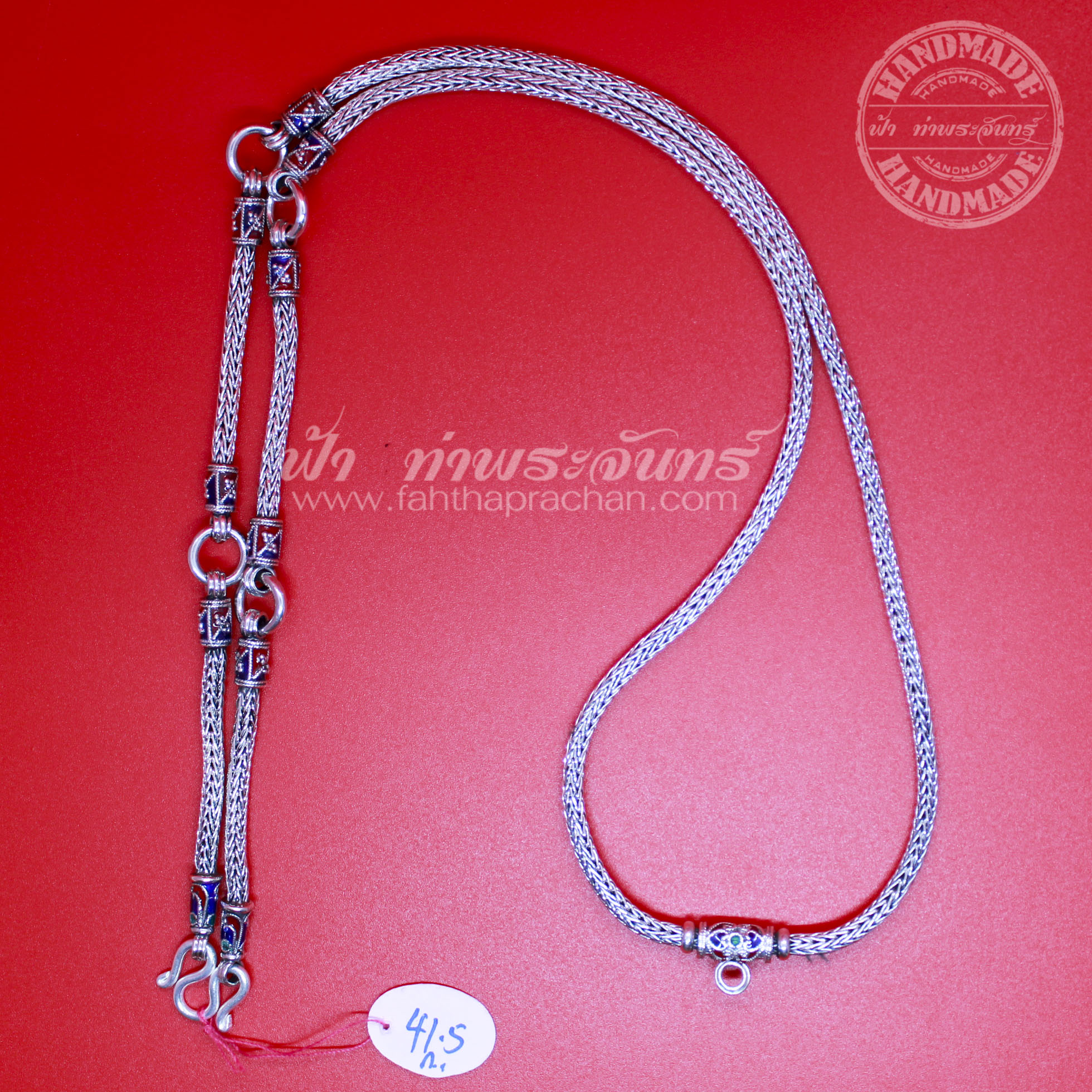 สร้อยคอเงินแท้ 92.5 ลายหัวจรวด ลงยา รมดำ แบบ 5 ห่วง