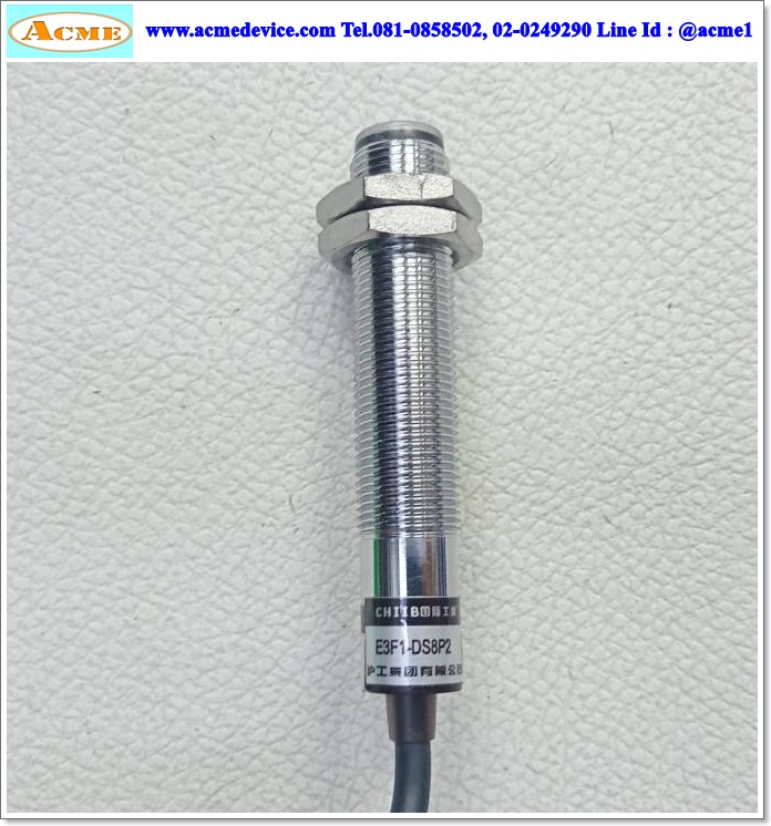 Photoelectric รุ่น E3F1-DS8P2, M12, ระยะ 80mm, 3wire, PNP, NC, Shielded