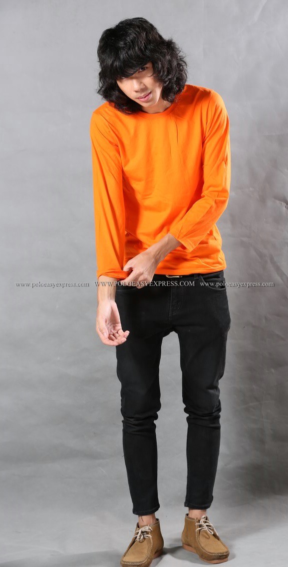 เสื้อยืด สีส้ม คอกลม แขนยาว Size 4XL