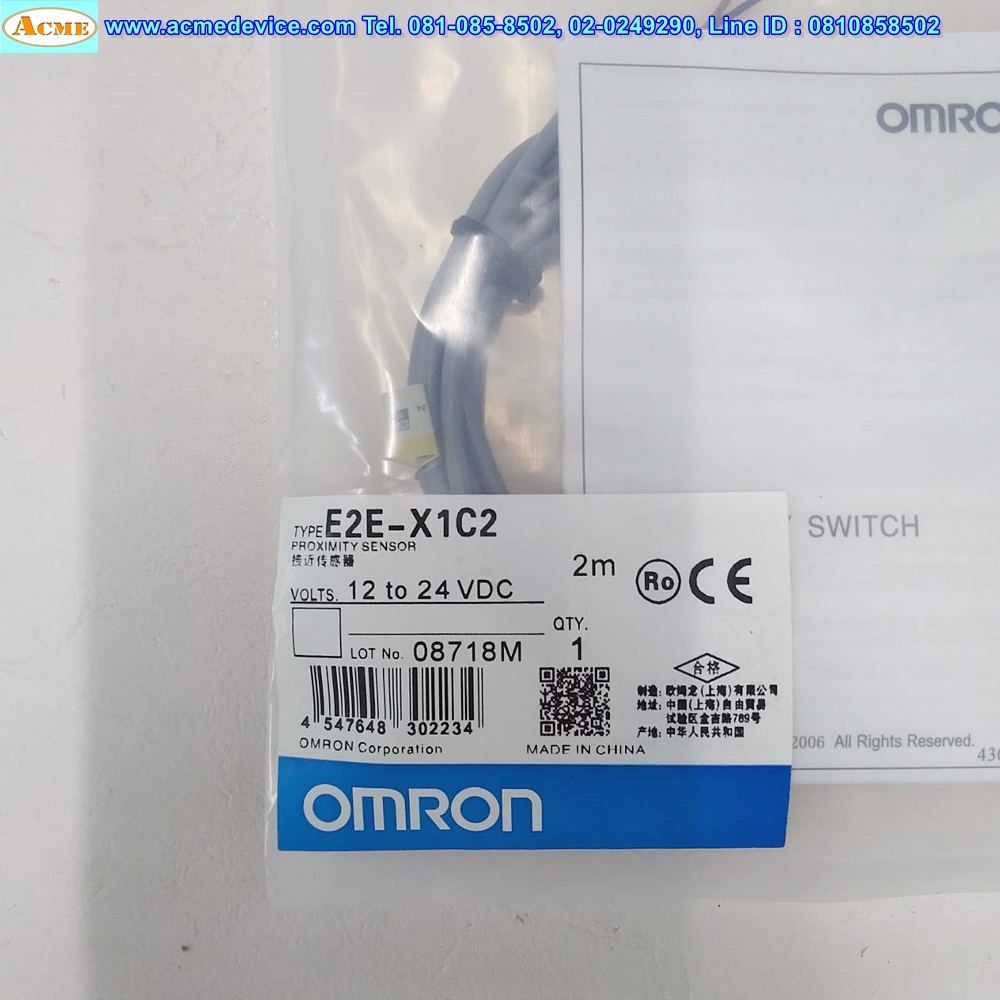 Proximity Omron รุ่น E2E-X1C2, M5, ระยะ 1mm, 3Wire, NPN, NC, Shielded, Inductive