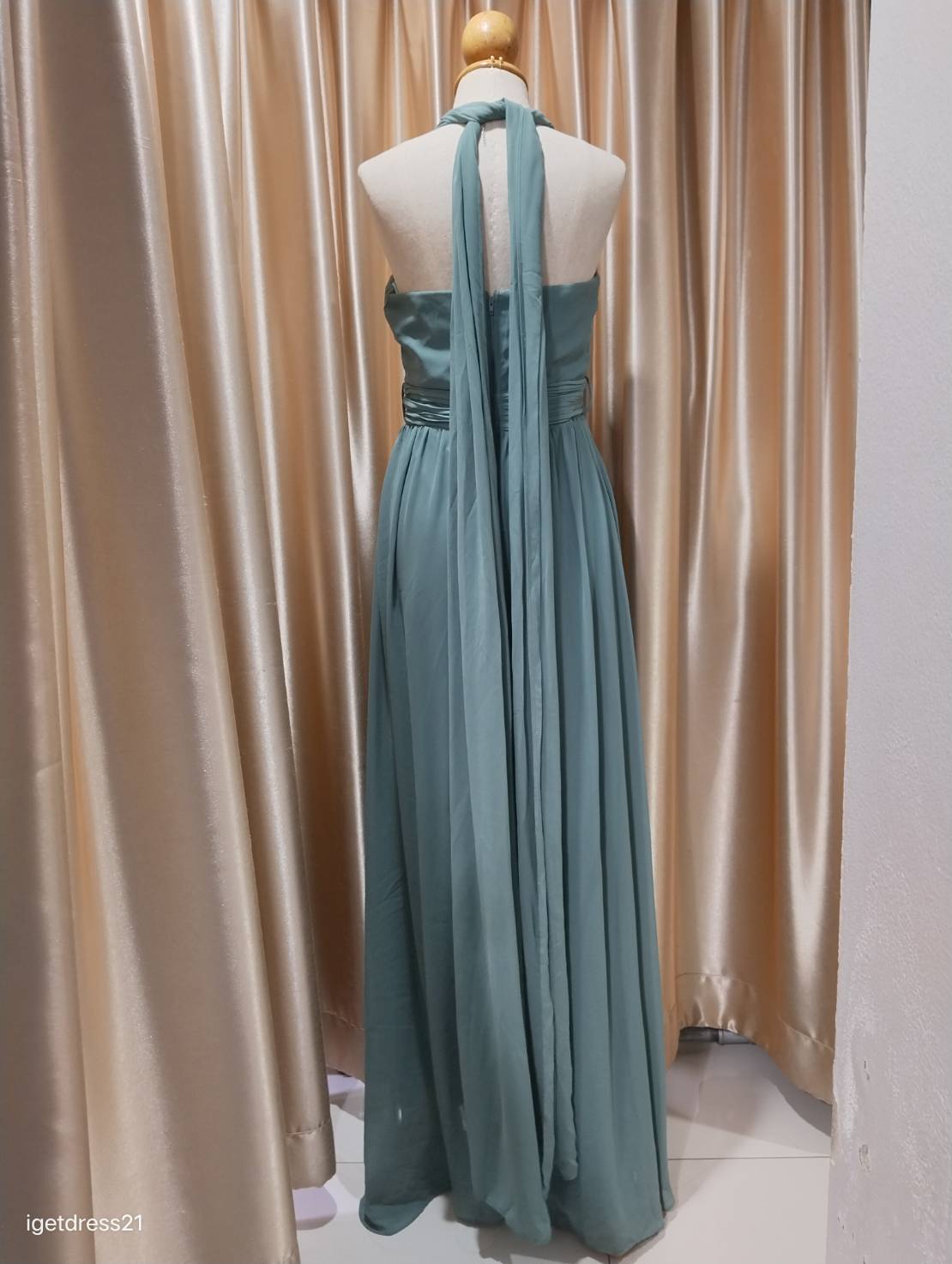 (PRE-LOVED) ชุดราตรียาวชีฟองสีเขียวมัทฉะอินฟินิตี้ S